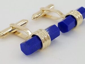 Vintage 14k Yellow Gold Blue Lapis Lazuli Hexagon Cufflinks 9.8 Grams