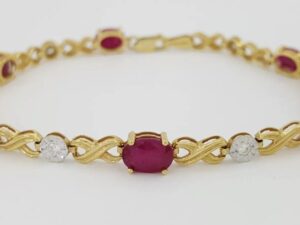 Diamond & Oval Red Ruby 5.18 ct 14k Yellow Gold Tennis Bracelet 6.8 Grams 7"