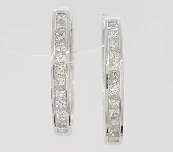 Princess Cut Diamond Round Hoop Earrings 15.7 mm 0.39 ct 14K White Gold