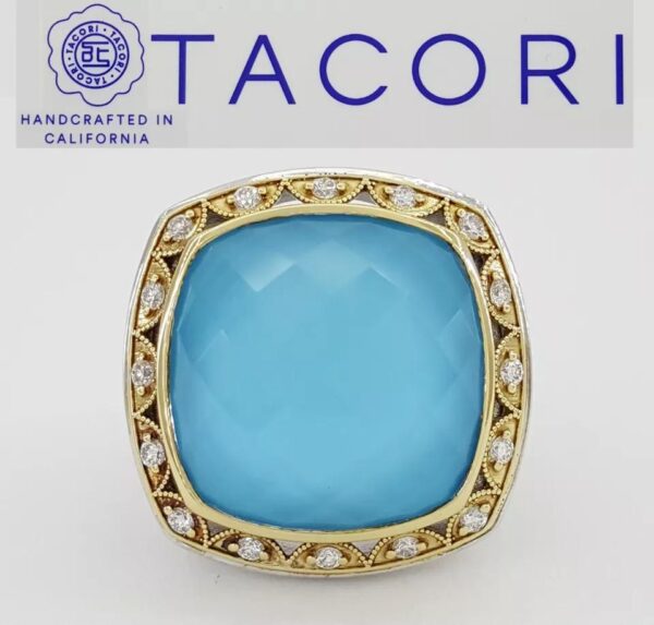TACORI SR101Y05 Quartz Turquoise Diamond Statement Ring Silver & 18k Gold 2090