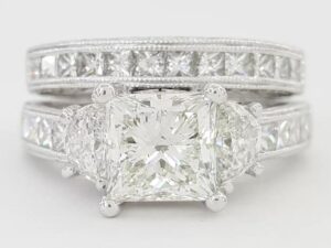 Coast Princess Cut Diamond Halfmoon Plat 2.83 ct Engagement Ring Set Retail 23K