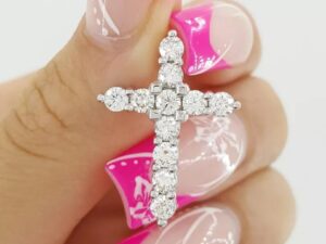 Round Brilliant Cut Diamond Cross Pendant 1.14 ct 14k White Gold 1" Retail 3.4K