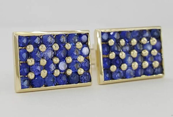 Vintage 14k Yellow Gold Blue Sapphire Cufflinks 14.2 Grams 5ct