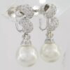 Diamond & Akoya Pearl Swirl Drop Screw Clip-On Earrings 0.5 ct 14k W Gold