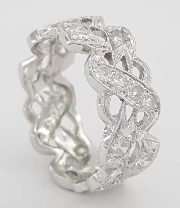Antique Vintage Deco Single Cut Diamond Platinum Eternity Band Ring 1 ct 8.5 mm