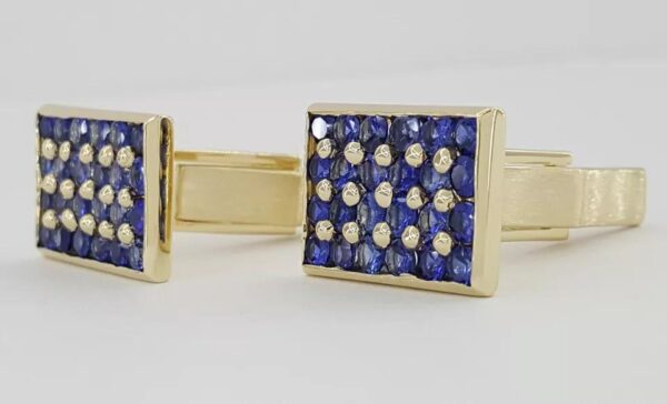 Vintage 14k Yellow Gold Blue Sapphire Cufflinks 14.2 Grams 5ct