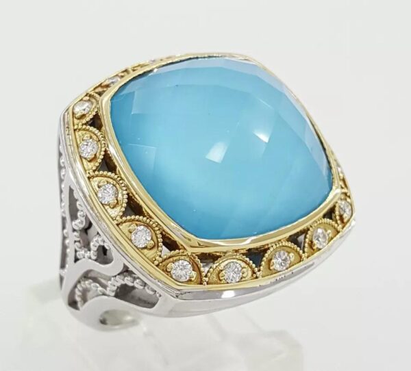 TACORI SR101Y05 Quartz Turquoise Diamond Statement Ring Silver & 18k Gold 2090