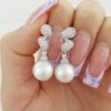 Diamond & Akoya Pearl Swirl Drop Screw Clip-On Earrings 0.5 ct 14k W Gold