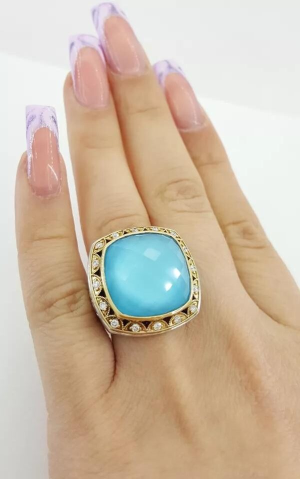 TACORI SR101Y05 Quartz Turquoise Diamond Statement Ring Silver & 18k Gold 2090