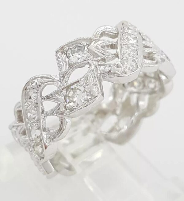 Antique Vintage Deco Single Cut Diamond Platinum Eternity Band Ring 1 ct 8.5 mm