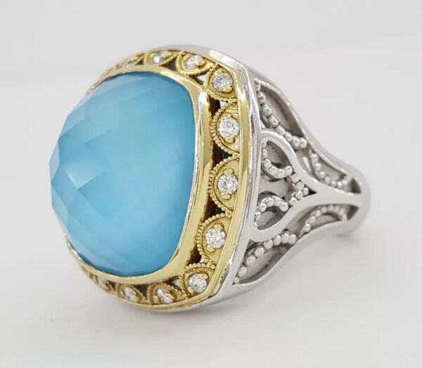 TACORI SR101Y05 Quartz Turquoise Diamond Statement Ring Silver & 18k Gold 2090