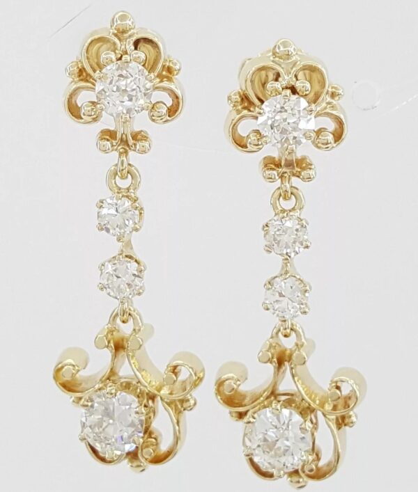 Antique Art Deco Old European Diamond Cut Drop Dangle Earrings 1.95 ct 14K Gold