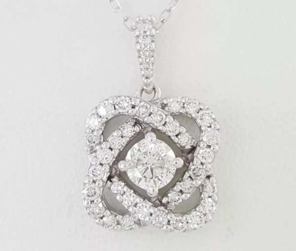 Round Diamond Crossover Halo Pendant Necklace 14K White Gold 1 ct Retail 2995