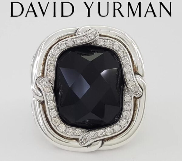 David Yurman Labyrinth Black Onyx & Diamond 0.35 ct Halo Silver Ring