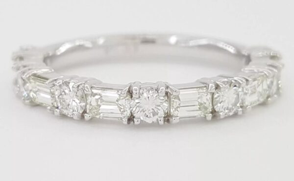 Round & Emerald Cut Diamond Half Circle Band Ring 1.04 ct Platinum 3mm