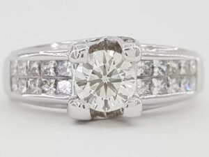 Round & Princess Brilliant Cut Diamond Engagement Ring 1.25 ct 14k White Gold