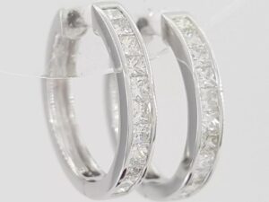 Princess Cut Diamond Hugger Hoop Earrings 15.2 mm 0.5 ct 14K White Gold