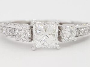 Princess Cut Diamond Three 3-Stone Diamond Engagement Ring 1.45 ct 18k W Gold