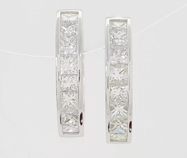 Princess Cut Diamond Hugger Hoop Earrings 15.3 mm 1.06 ct 14K White Gold