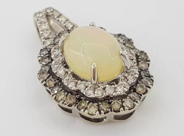 LeVian Opal Cabochon Cut Double Halo White & Chocolate Diamond 1.61 ct Pendant
