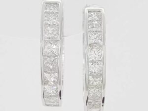 Princess Cut Diamond Hugger Hoop Earrings 15.3 mm 0.84 ct 14K White Gold