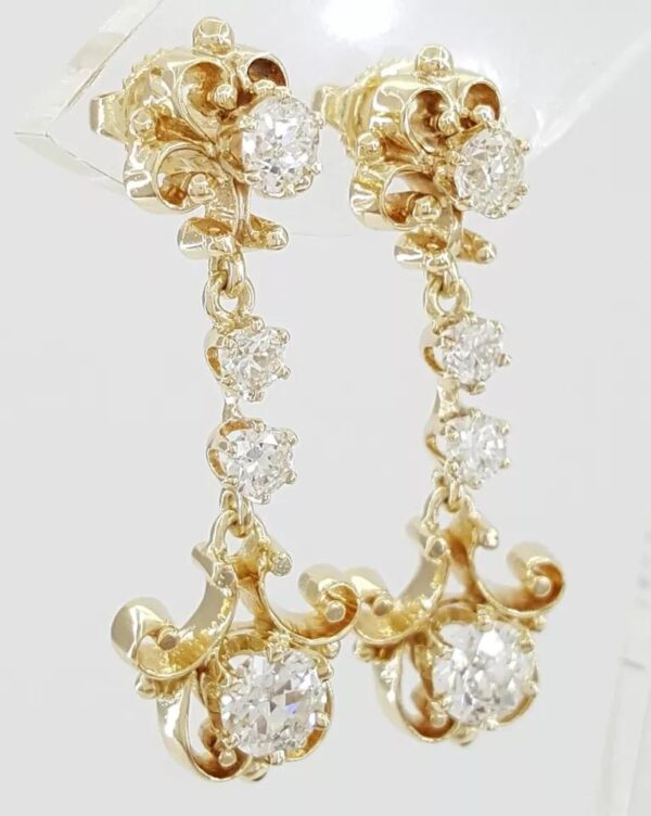 Antique Art Deco Old European Diamond Cut Drop Dangle Earrings 1.95 ct 14K Gold