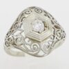 Antique Art Deco Old Mine Cut Diamond Engagement Ring 0.22 ct 18k White Gold