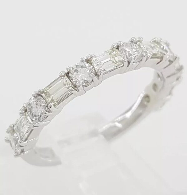 Round & Emerald Cut Diamond Half Circle Band Ring 1.04 ct Platinum 3mm