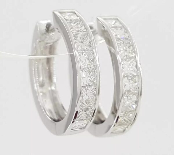 Princess Cut Diamond Hugger Hoop Earrings 15.3 mm 1.06 ct 14K White Gold
