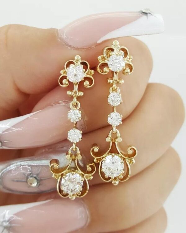 Antique Art Deco Old European Diamond Cut Drop Dangle Earrings 1.95 ct 14K Gold