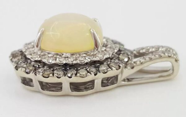 LeVian Opal Cabochon Cut Double Halo White & Chocolate Diamond 1.61 ct Pendant