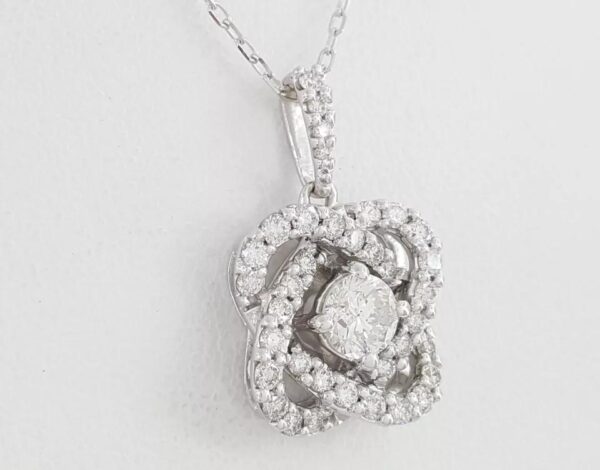 Round Diamond Crossover Halo Pendant Necklace 14K White Gold 1 ct Retail 2995