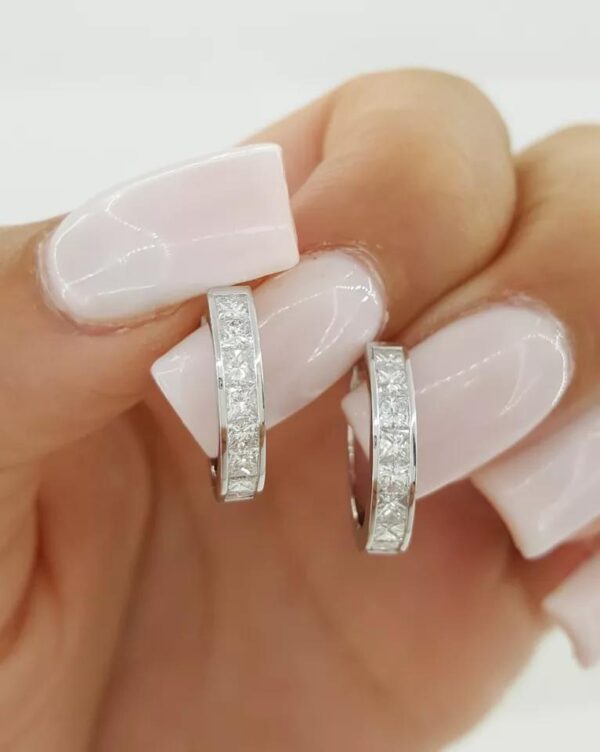 Princess Cut Diamond Hugger Hoop Earrings 15.3 mm 1.06 ct 14K White Gold