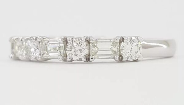 Round & Emerald Cut Diamond Half Circle Band Ring 1.04 ct Platinum 3mm