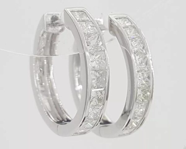 Princess Cut Diamond Hugger Hoop Earrings 15.3 mm 0.84 ct 14K White Gold