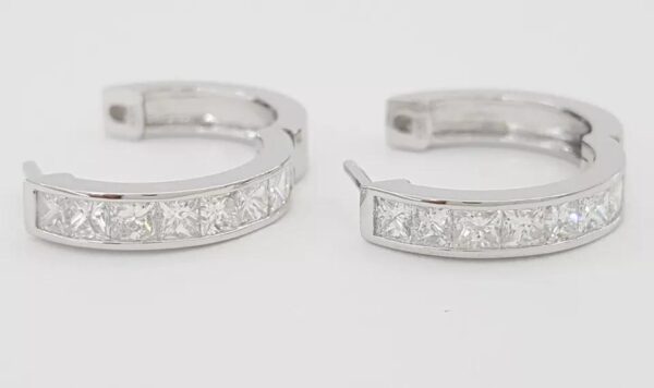 Princess Cut Diamond Hugger Hoop Earrings 15.3 mm 1.06 ct 14K White Gold
