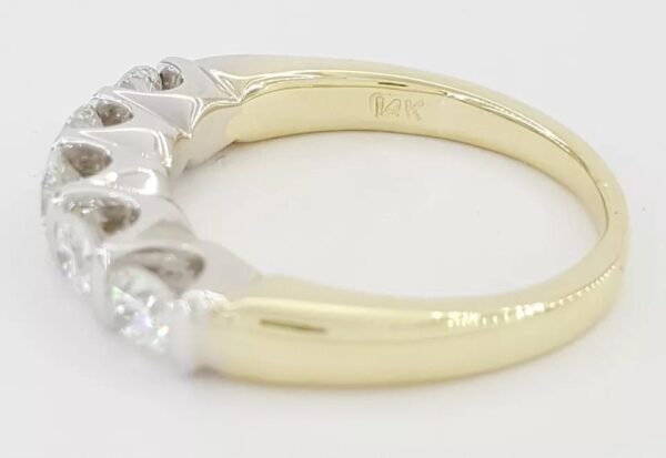 Five 5 Stone Round Brilliant Cut Diamond Bar Set 2-Tone Gold Ring 1 ct 14k