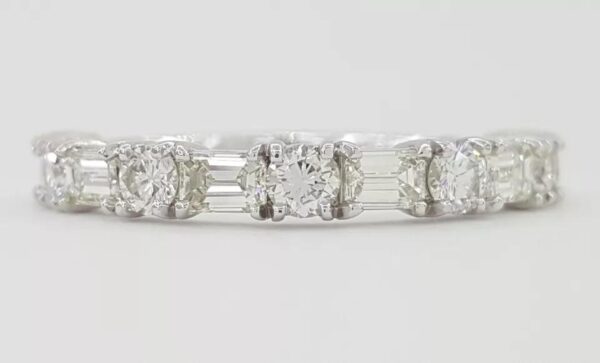 Round & Emerald Cut Diamond Half Circle Band Ring 1.04 ct Platinum 3mm