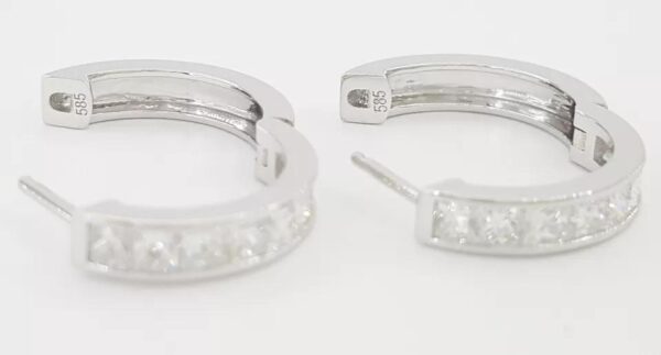 Princess Cut Diamond Hugger Hoop Earrings 15.3 mm 1.06 ct 14K White Gold