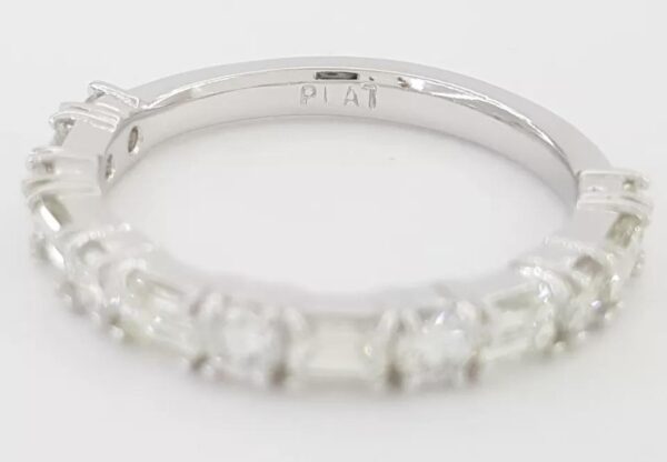 Round & Emerald Cut Diamond Half Circle Band Ring 1.04 ct Platinum 3mm