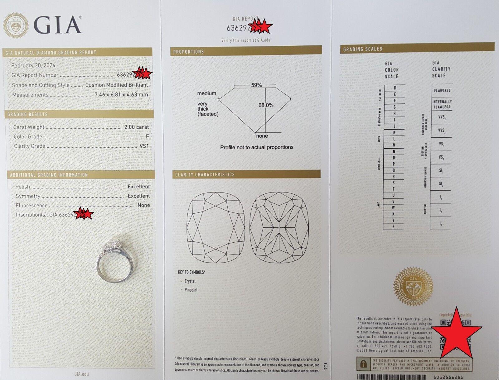 Elongated Cushion Halo Diamond Engagement Ring Platinum GIA F/VS1 2.5 ct Rt $50K