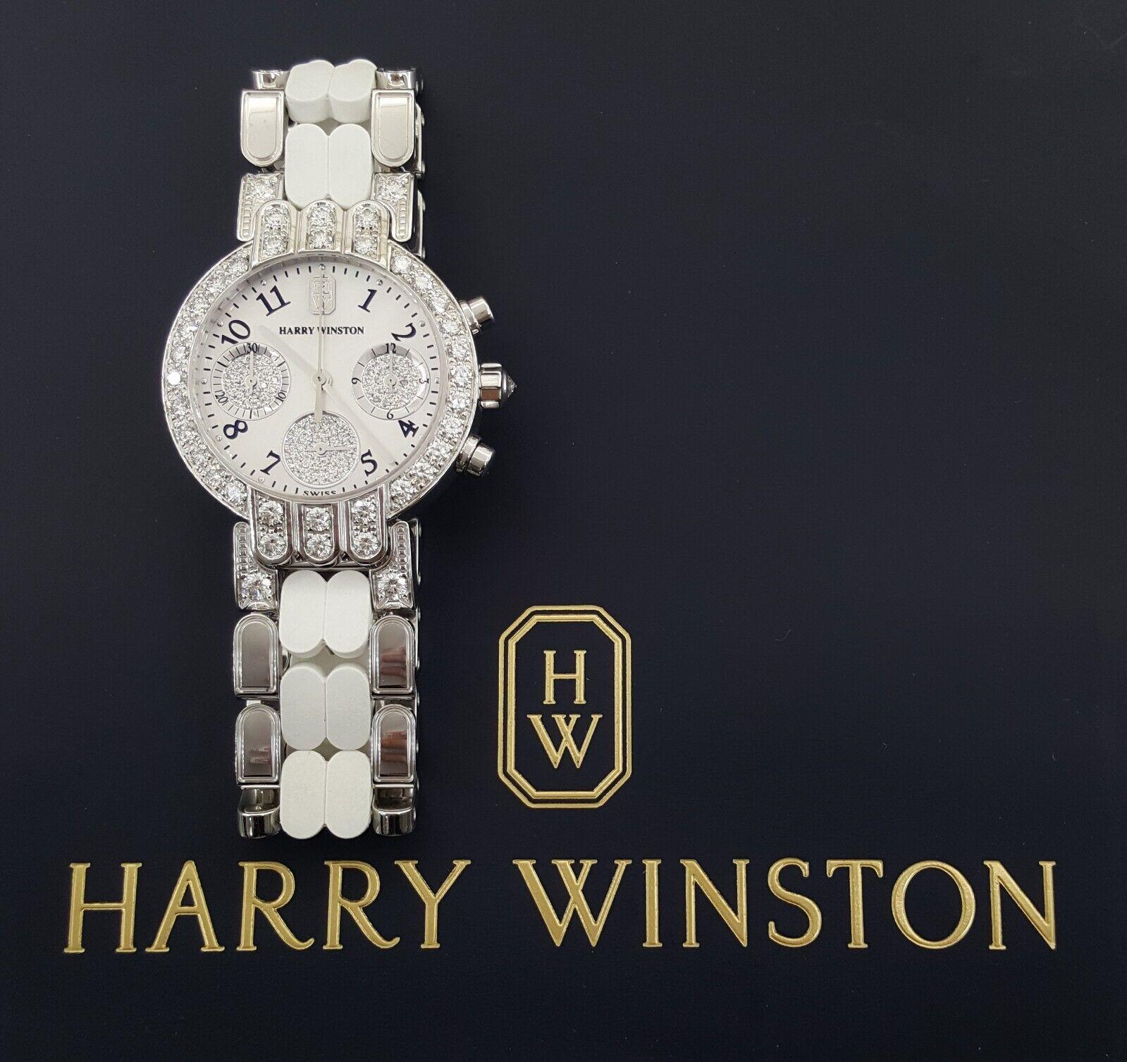 Harry Winston Premier Chronograph 32mm Diamond Watch 18k W Gold 3.35 ct Rtl $74k