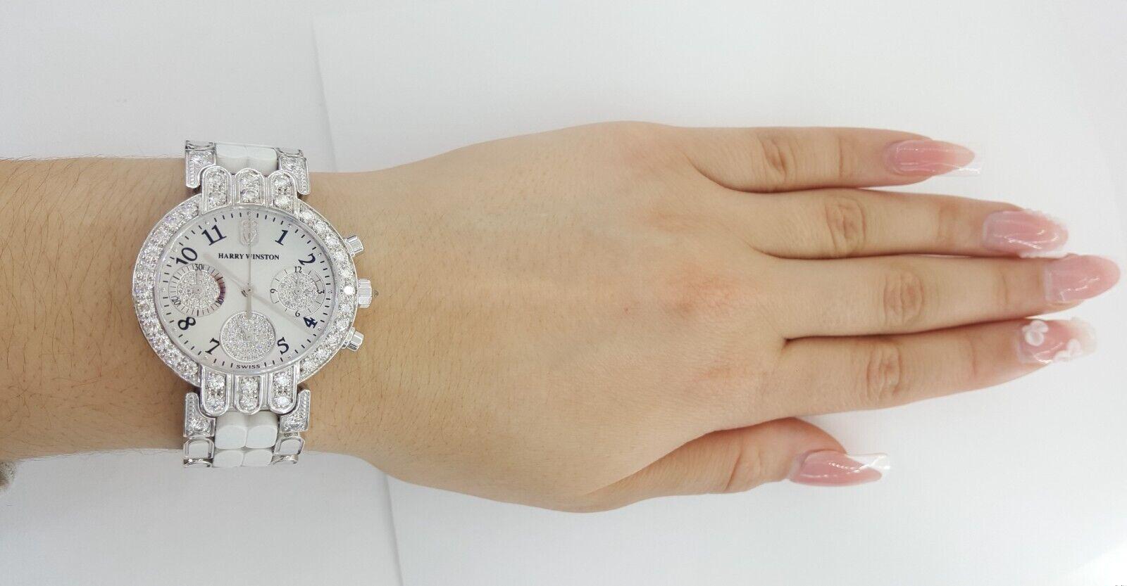 Harry Winston Premier Chronograph 32mm Diamond Watch 18k W Gold 3.35 ct Rtl $74k