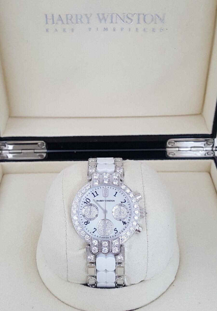 Harry Winston Premier Chronograph 32mm Diamond Watch 18k W Gold 3.35 ct Rtl $74k