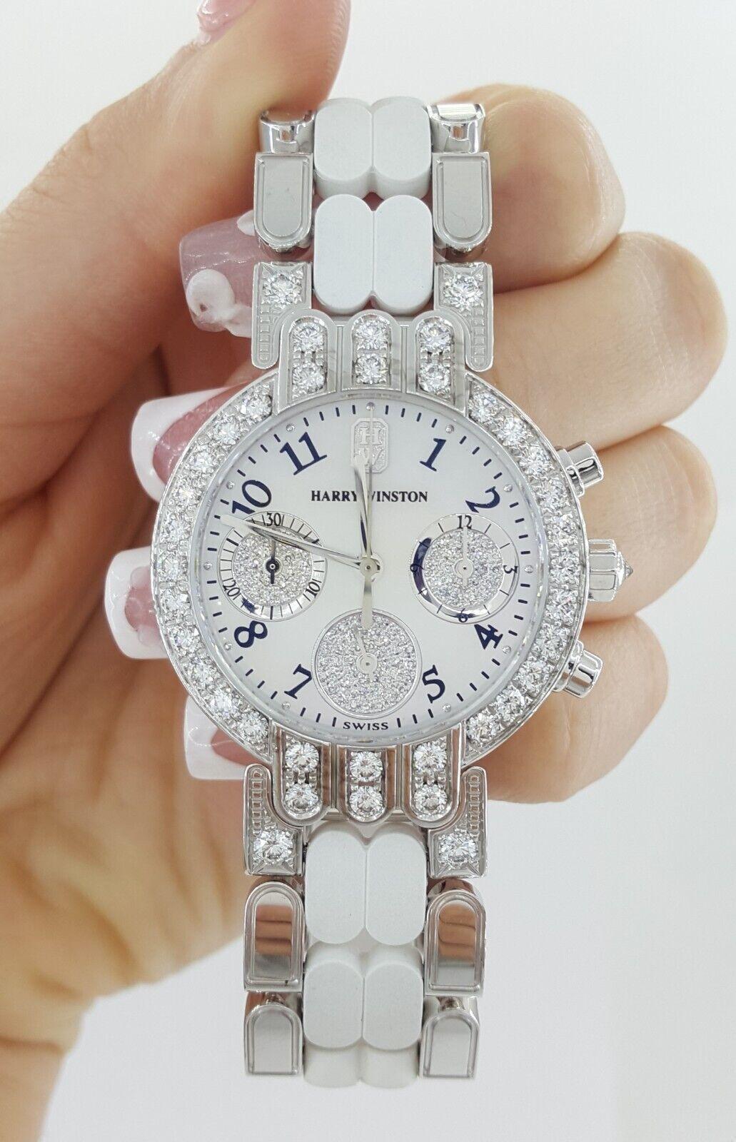 Harry Winston Premier Chronograph 32mm Diamond Watch 18k W Gold 3.35 ct Rtl $74k