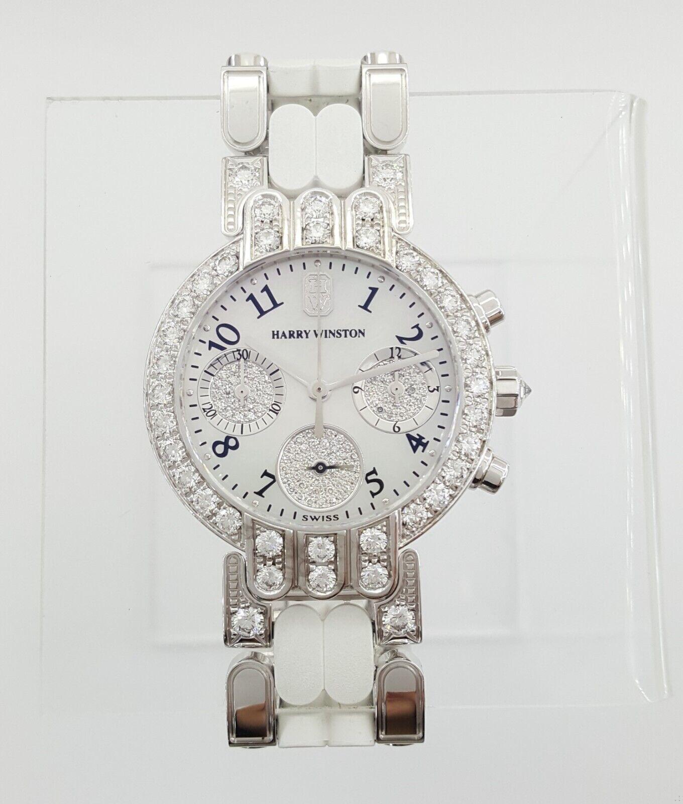 Harry Winston Premier Chronograph 32mm Diamond Watch 18k W Gold 3.35 ct Rtl $74k