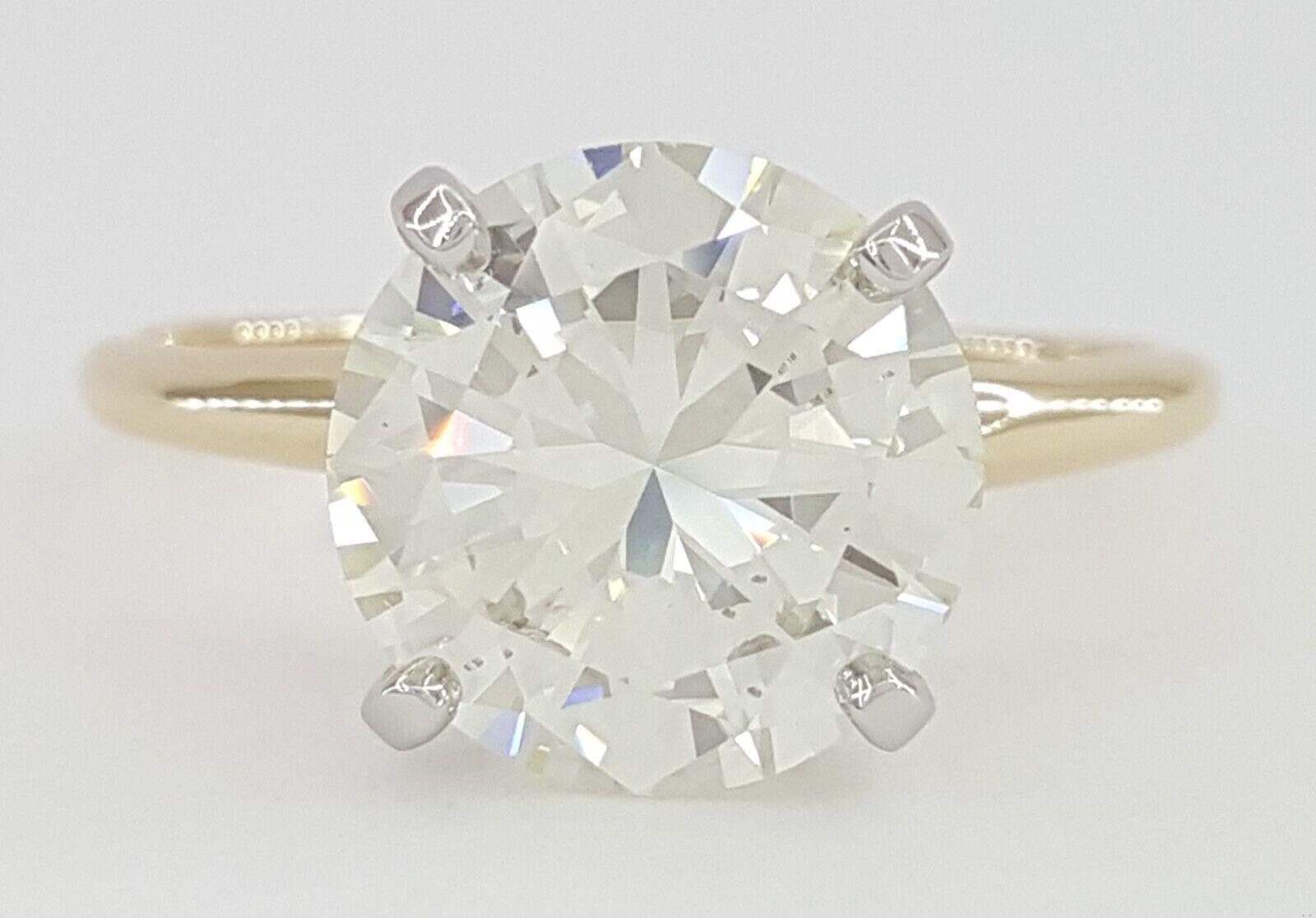 Vintage Round Diamond Solitaire Engagement Ring 3.04 ct 14k Gold & Platinum