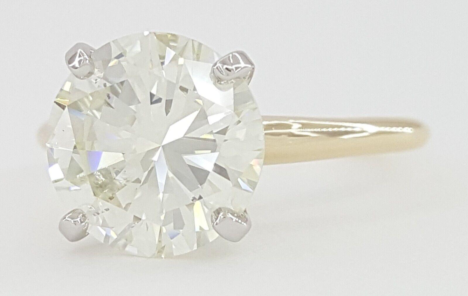 Vintage Round Diamond Solitaire Engagement Ring 3.04 ct 14k Gold & Platinum