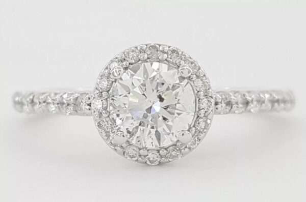 Natural Round Diamond Halo Engagement Ring 0.83 ct 14k White Gold Retail 2495