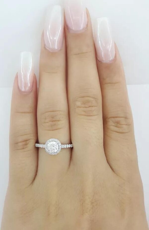 Natural Round Diamond Halo Engagement Ring 0.83 ct 14k White Gold Retail 2495
